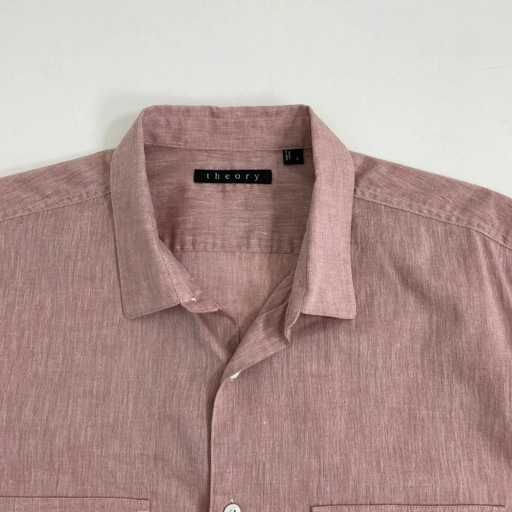 Theory Mens Large Heather Red Button Down Shirt Long Sleeve 2 Front Pockets - Picture 2 of 12